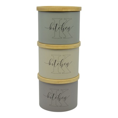 ΣΕΤ 3 ΜΕΤΑΛΛΙΚΑ ΒΑΖΑ ΣΕ ΜΠΕΖ TAUPE ΚΑΙ ΛΑΔΙ ΧΡΩΜΑ ΜΕ ΞΥΛΙΝΟ ΚΑΠΑΚΙ Kitchen12x12x8,8-27,5εκ. ANKOR