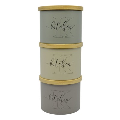 ΣΕΤ 3 ΜΕΤΑΛΛΙΚΑ ΒΑΖΑ ΣΕ ΜΠΕΖ TAUPE ΚΑΙ ΛΑΔΙ ΧΡΩΜΑ ΜΕ ΞΥΛΙΝΟ ΚΑΠΑΚΙ Kitchen12x12x8,8-27,5εκ. ANKOR