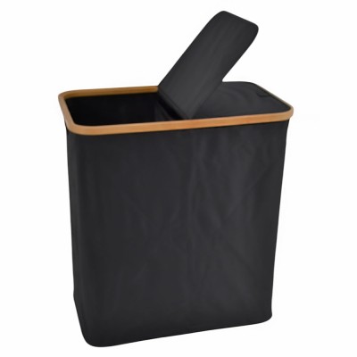 ΚΑΛΑΘΙ ΑΠΛΥΤΩΝ ΥΦΑΣΜΑΤΙΝΟ ΣΕ ΜΑΥΡΟ ΧΡΩΜΑ 2 ΘΕΣΕΩΝ ΜΕ ΜΠΑΜΠΟΥ ΣΚΕΛΕΤΟ 54x33x59εκ. ANKOR