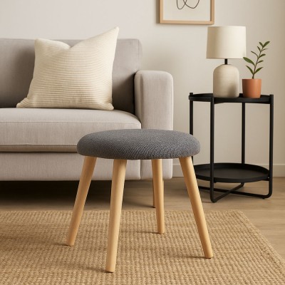 ΣΚΑΜΠΟ ΥΦΑΣΜΑΤΙΝΟ ΣΕ ΓΚΡΙ ΧΡΩΜΑ ΜΕ ΞΥΛΙΝΑ ΠΟΔΙΑ 40x30x40εκ. ANKOR