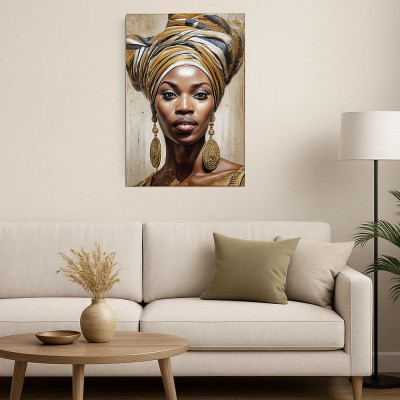 ΠΙΝΑΚΑΣ ΕΛΑΙΟΓΡΑΦΙΑ ΣΕ ΤΥΠΩΜΕΝΟ ΚΑΜΒΑ ΜΕ ΓΥΝΑΙΚΕΙΟ ΠΟΡΤΡΕΤΟ ΚΑΙ ΧΡΥΣΕΣ ΛΕΠΤΟΜΕΡΕΙΕΣ 60x90εκ. ANKOR