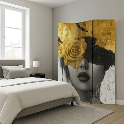 ΠΑΡΑΒΑΝ ΤΡΙΠΛΟ ΣΕ ΤΥΠΩΜΕΝΟ ΚΑΜΒΑ ΜΕ ΓΥΝΑΙΚΕΙΟ ΠΟΡΤΡΕΤΟ ΚΑΙ ΧΡΥΣΑ ΛΟΥΛΟΥΔΙΑ 180x120x2,5εκ.ANKOR