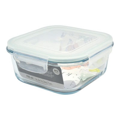 ΦΑΓΗΤΟΔΟΧΕΙΟ ΤΕΤΡΑΓΩΝΟ ΑΠΟ ΠΥΡΑΝΤΟΧΟ ΓΥΑΛΙ ΜΕ ΠΛΑΣΤΙΚΟ ΚΑΠΑΚΙ 0,75lt ANKOR