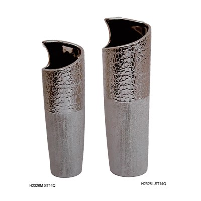 Βάζο Στρογγυλό Κεραμικό Ασημί Σφυρήλατο