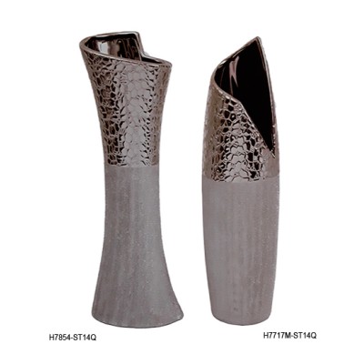 Βάζο Κεραμικό Στρογγυλό Ασημί Σφυρήλατο