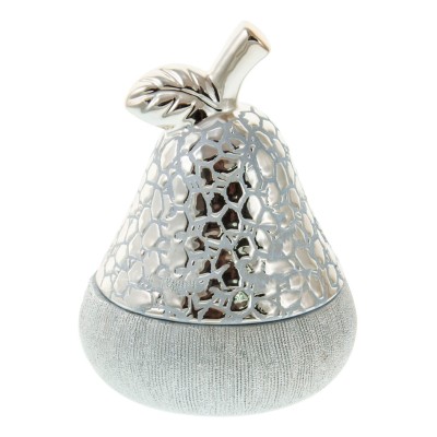 Φοντανιέρα Κεραμική Ασημί Αχλάδι Σφυρήλατη με Καπάκι