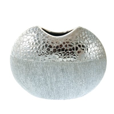 Βάζο Ασημί Πλακέ Στρογγυλό Κεραμικό Σφυρήλατο