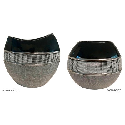 Βάζο κεραμικό πλακέ με διακοσμητικά στρας