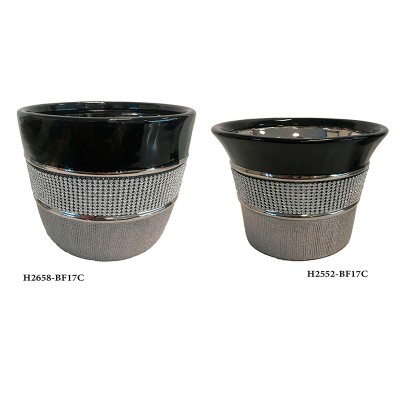 Βάζο κεραμικό χαμηλό με διακοσμητικά στρας