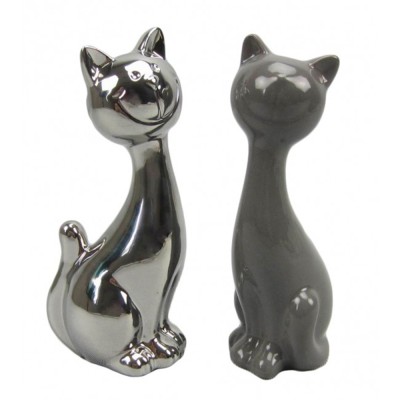 Γατούλά κεραμικό διακοσμητικό ασημί σετ 2τεμ.