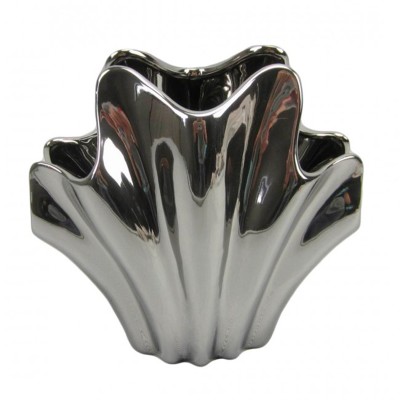 Βάζο πλακέ κεραμικό διακοσμητικό ασημί