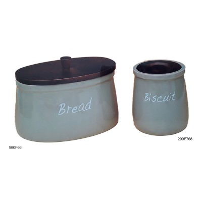 Ψωμιέρα Κεραμική Με Ξύλινο Καπάκι