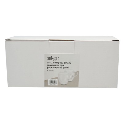 ΣΕΤ 2 ΦΛΙΤΖΑΝΙΑ ΔΙΠΛΟΥ ΤΟΙΧΩΜΑΤΟΣ ΑΠΟ ΒΟΡΙΟΠΥΡΙΤΙΚΟ ΓΥΑΛΙ 250ml ANKOR