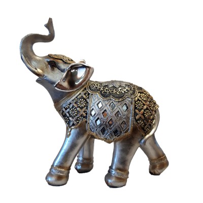 Ελέφαντας polyresin ασημένιος με χρυσά/μαύρα σχέδια