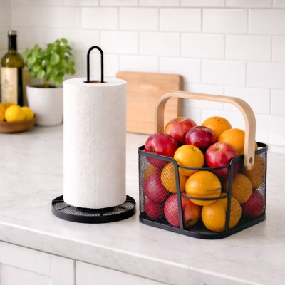 ΦΡΟΥΤΙΕΡΑ ΜΕΤΑΛΛΙΚΗ ΣΕ ΜΑΥΡΟ ΜΑΤ ΧΡΩΜΑ ΜΕ ΞΥΛΙΝΗ ΛΑΒΗ 24x23,5x16,1εκ.ANKOR