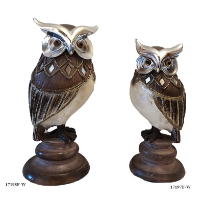 Κουκουβάγια Polyresin εκρού/Χρυσή 17198F-W-17197F-W