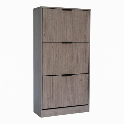 ΠΑΠΟΥΤΣΟΘΗΚΗ MDF ΜΕ ΜΕΛΑΜΙΝΗ ΣΕ ΓΚΡΙ ΑΠΟΧΡΩΣΗ ΦΥΣΙΚΟΥ ΞΥΛΟΥ ΜΕ ΑΝΑΓΛΥΦΕΣ ΓΡΑΜΜΕΣ 60x24x118εκ. ANKOR