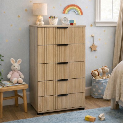 ΣΥΡΤΑΡΙΕΡΑ ΜΕ ΠΕΝΤΕ ΣΥΡΤΑΡΙΑ MDF ΜΕ ΜΕΛΑΜΙΝΗ ΣΕ ΧΡΩΜΑ ΦΥΣΙΚΟΥ ΞΥΛΟΥ ΜΕ ΑΝΑΓΛΥΦΕΣ ΓΡΑΜΜΕΣ 60x40x101εκ. ANKOR