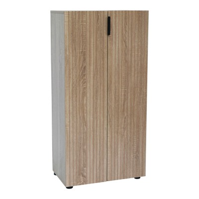 ΠΑΠΟΥΤΣΟΘΗΚΗ ΝΤΟΥΛΑΠΙ MDF ΜΕ ΜΕΛΑΜΙΝΗ ΣΕ ΧΡΩΜΑ ΦΥΣΙΚΟΥ ΞΥΛΟΥ ΜΕ ΑΝΑΓΛΥΦΕΣ ΓΡΑΜΜΕΣ 60x34x120εκ. ANKOR