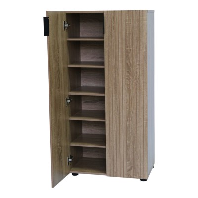 ΠΑΠΟΥΤΣΟΘΗΚΗ ΝΤΟΥΛΑΠΙ MDF ΜΕ ΜΕΛΑΜΙΝΗ ΣΕ ΧΡΩΜΑ ΦΥΣΙΚΟΥ ΞΥΛΟΥ ΜΕ ΑΝΑΓΛΥΦΕΣ ΓΡΑΜΜΕΣ 60x34x120εκ. ANKOR