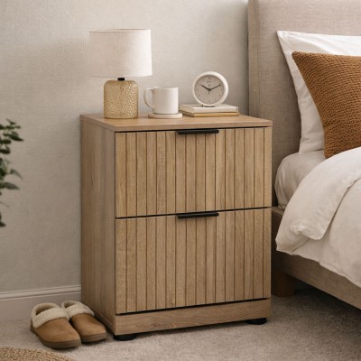 ΚΟΜΟΔΙΝΟ ΜΕ ΔΥΟ ΣΥΡΤΑΡΙΑ MDF ΜΕ ΜΕΛΑΜΙΝΗ ΣΕ ΧΡΩΜΑ ΦΥΣΙΚΟΥ ΞΥΛΟΥ ΜΕ ΑΝΑΓΛΥΦΕΣ ΓΡΑΜΜΕΣ 40x30x44εκ. ANKOR