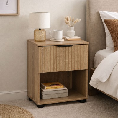 ΚΟΜΟΔΙΝΟ ΜΕ ΕΝΑ ΣΥΡΤΑΡΙ MDF ΜΕ ΜΕΛΑΜΙΝΗ ΣΕ ΧΡΩΜΑ ΦΥΣΙΚΟΥ ΞΥΛΟΥ ΜΕ ΑΝΑΓΛΥΦΕΣ ΓΡΑΜΜΕΣ 40x30x44εκ. ANKOR