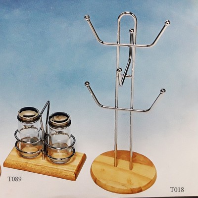 Κυπελοστάτης Μεταλλικός Chrome - Σετ Αλατοπίπερο Με Ξύλινη Βάση