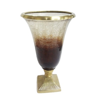 Βάζο Γυάλινο Κρακελέ Διακοσμητικό Με Χρυσά Τελειώματα 5817TTB