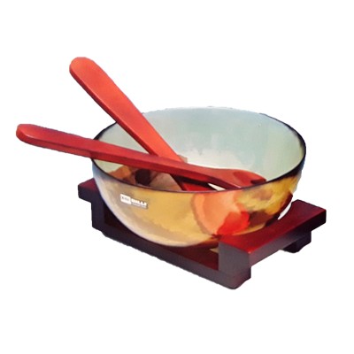 Σαλατιέρα Γυάλινη Με Σετ Σερβιρίσματος Σε Ξύλινη Βάση