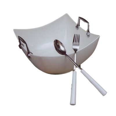 Σαλατιέρα Πορσελάνης Λευκή Με Σετ Σερβιρίσματος