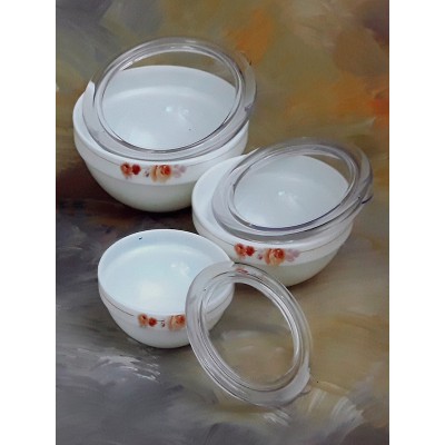 Σετ 3 Γυάλινα Οπάλ Τάπερ Με Πλαστικό Καπάκι