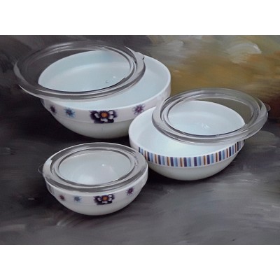 Σετ 3 Γυάλινα Οπάλ Τάπερ Με Πλαστικό Καπάκι