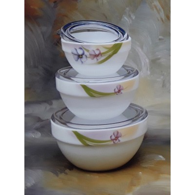 Σετ 3 Γυάλινα Οπάλ Τάπερ Με Πλαστικό Καπάκι