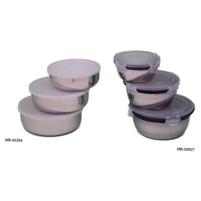 Σετ 3 Ανοξείδωτα Στρογγυλά Τάπερ με Πλαστικό Καπάκι