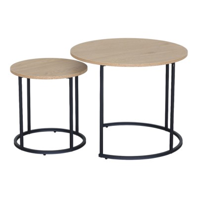 ΣΕΤ 2 ΤΡΑΠΕΖΑΚΙΑ MDF ΜΕ ΜΕΛΑΜΙΝΗ ΣΕ ΦΥΣΙΚΗ ΑΠΟΧΡΩΣΗ ΞΥΛΟΥ KAI ΜΑΥΡΟ ΜΕΤΑΛΛΙΚΟ ΣΚΕΛΕΤΟ ANKOR