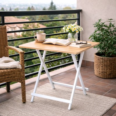 ΤΡΑΠΕΖΙ ΑΝΑΔΙΠΛΟΥΜΕΝΟ MDF ΜΕ ΜΕΛΑΜΙΝΗ ΣΕ ΦΥΣΙΚΗ ΑΠΟΧΡΩΣΗ ΞΥΛΟΥ KAI ΑΣΠΡΟ ΜΕΤΑΛΛΙΚΟ ΣΚΕΛΕΤΟ 70x70x74εκ ANKOR