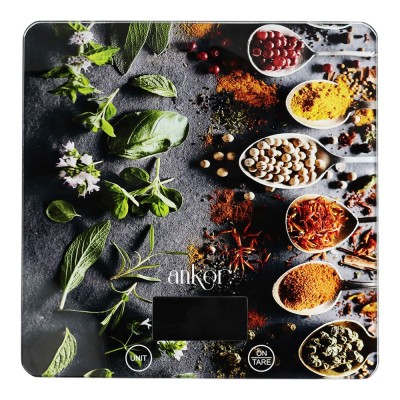 ΖΥΓΑΡΙΑ ΗΛΕΚΤΡΟΝΙΚΗ ΤΕΤΡΑΓΩΝΗ 15kg ΓΥΑΛΙΝΗ ΜΕ ΣΧΕΔΙΟ ΜΠΑΧΑΡΙΚΑ 21x21x2 εκ. ANKOR