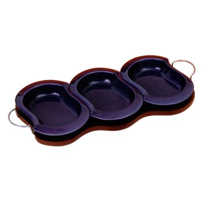 Ορντεβιέρα κεραμική 3 θέσεων σε ξύλινο δίσκο W06-47/3