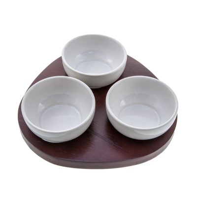 Ορντεβιέρα 3 λευκά πορσελάνης μπολάκια σε ξύλινη βάση CD1906