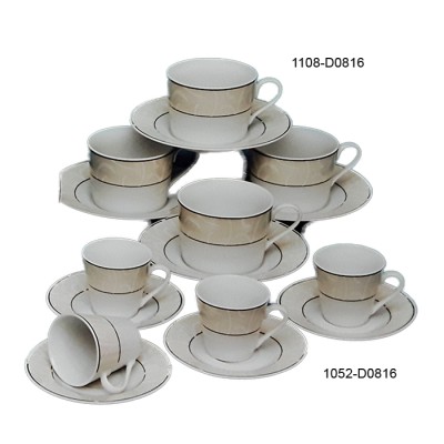 Φλυτζάνια Τσαγιού - Καφέ Πορσελάνης 6 Τεμαχίων Λευκό/Εκκρού