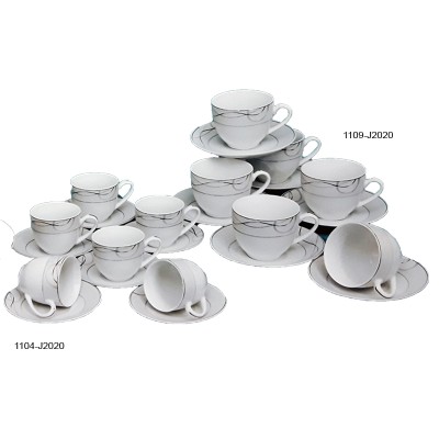 Φλυτζάνια Τσαγιού Πορσελάνης 6 Τεμαχίων Λευκό/Ασημί Περίγραμμα