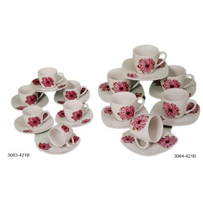 Φλυτζάνια Καφέ Πορσελάνης 6 Τεμαχίων με μοβ λουλούδια