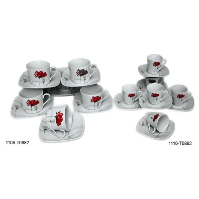 Φλυτζάνια Τσαγιού - Καφέ Πορσελάνης 6 Τεμαχίων Με κόκκινη παπαρούνα