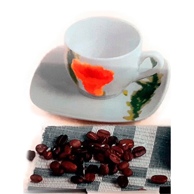 Φλυτζάνια Καφέ Πορσελάνης 6 Τεμαχίων Με διακοσμητικό λουλούδι