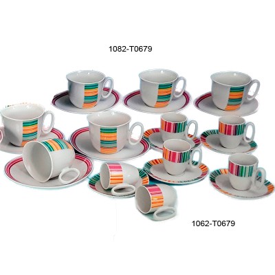 Φλυτζάνια Τσαγιού - Καφέ Πορσελάνης 6 Τεμαχίων με γραμμικά σχέδια