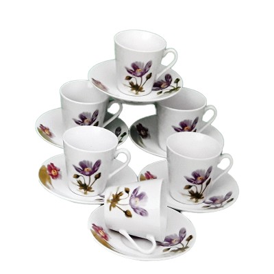 Φλυτζάνια Καφέ Πορσελάνης 6 Τεμαχίων Ροζ Λουλούδι