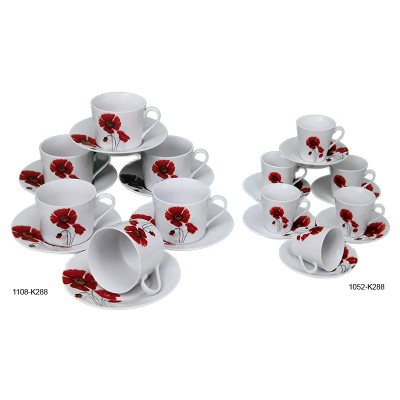 Φλυτζάνια Τσαγιού - Καφέ Πορσελάνης 6 Τεμαχίων Με διακοσμητική παπαρούνα