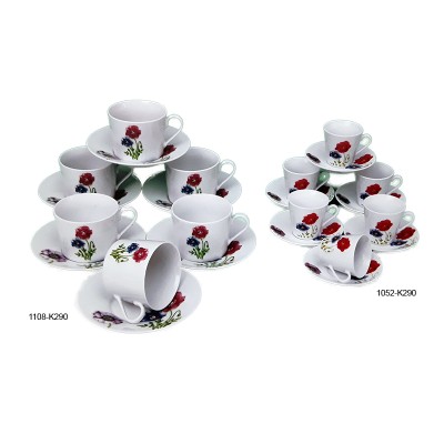 Φλυτζάνια Τσαγιού - Καφέ Πορσελάνης 6 Τεμαχίων Με Διακοσμητικά Λουλούδια