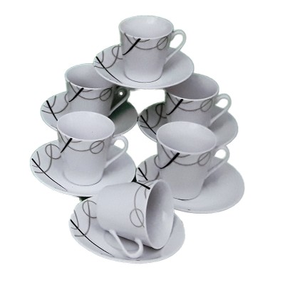 Φλυτζάνια Καφέ Πορσελάνης 6 Τεμαχίων Με Γραμμικά Σχέδια
