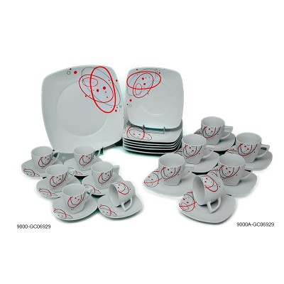 Φλυτζάνια Τσαγιού - Καφέ Πορσελάνης 6 Τεμαχίων Κόκκινο/Λευκό